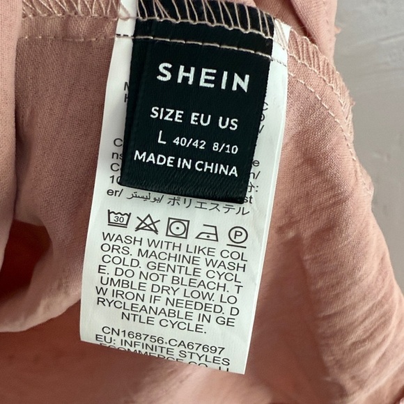 Blush Pink Swiss Dot Pleated Blouse, Size Large - Picture 4 of 5